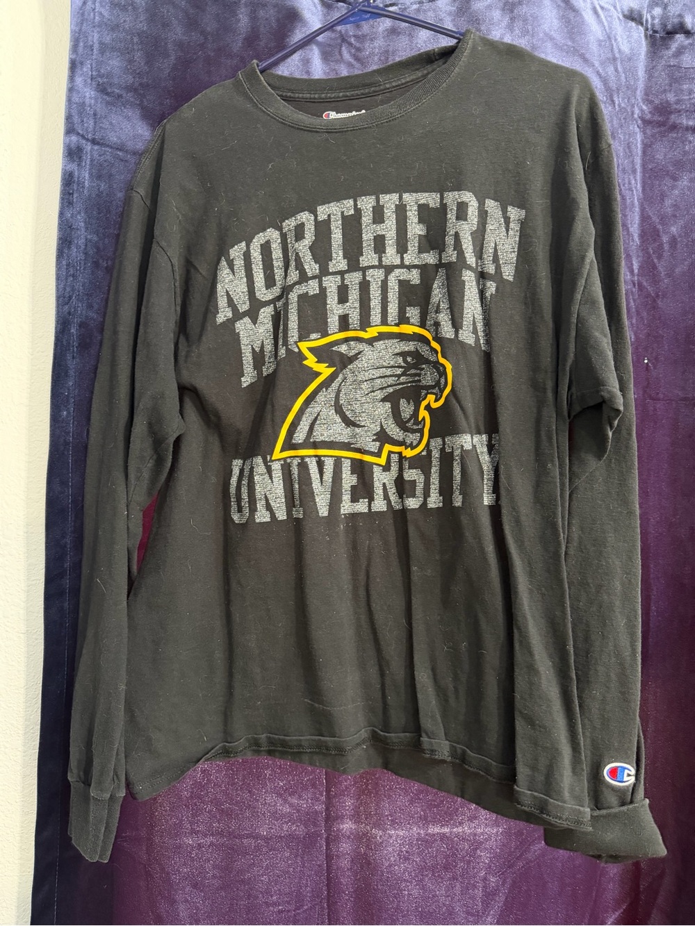 Champion Black Northern Michigan University Long Sleeve Tee with Yellow Accent